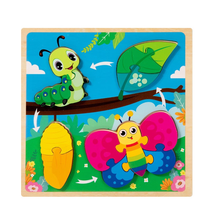 Wooden Kidsren'S Early Education Animal And Plant Life Growth Cycle Process Puzzle Shape Cognitive Puzzle Educational Toy - Image 1